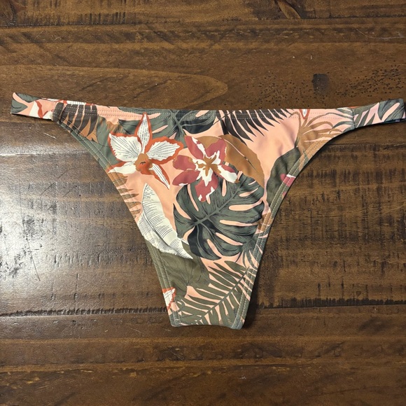 Ron Jon Swimsuit Two Piece Cheeky Bikini Tropical Print Size L Peach Green - Picture 8 of 9
